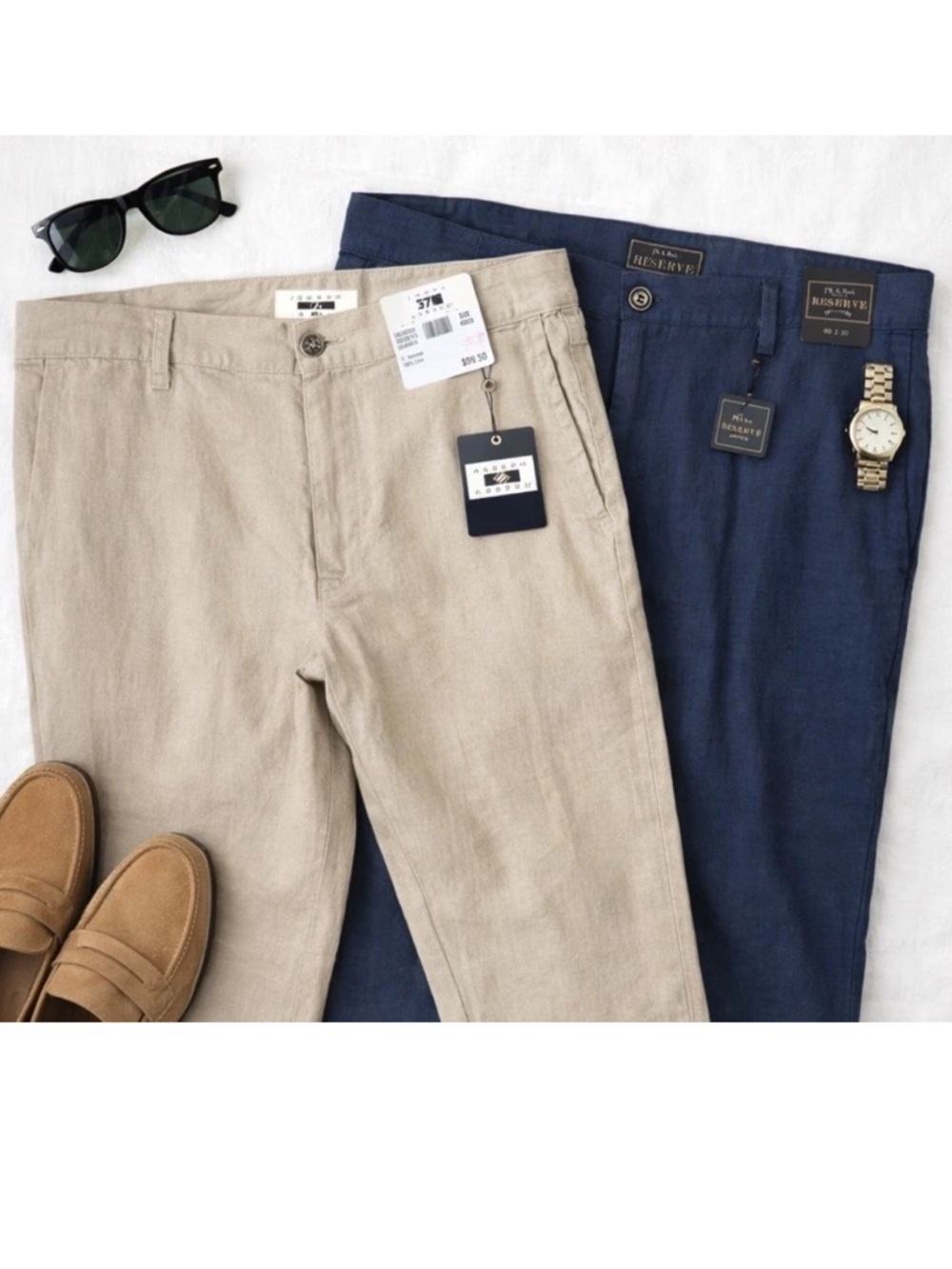 Linen Pants Lot 2 Men’s 40x30 Joseph Abboud & Jos A Banks Beige Blue Dress Pants